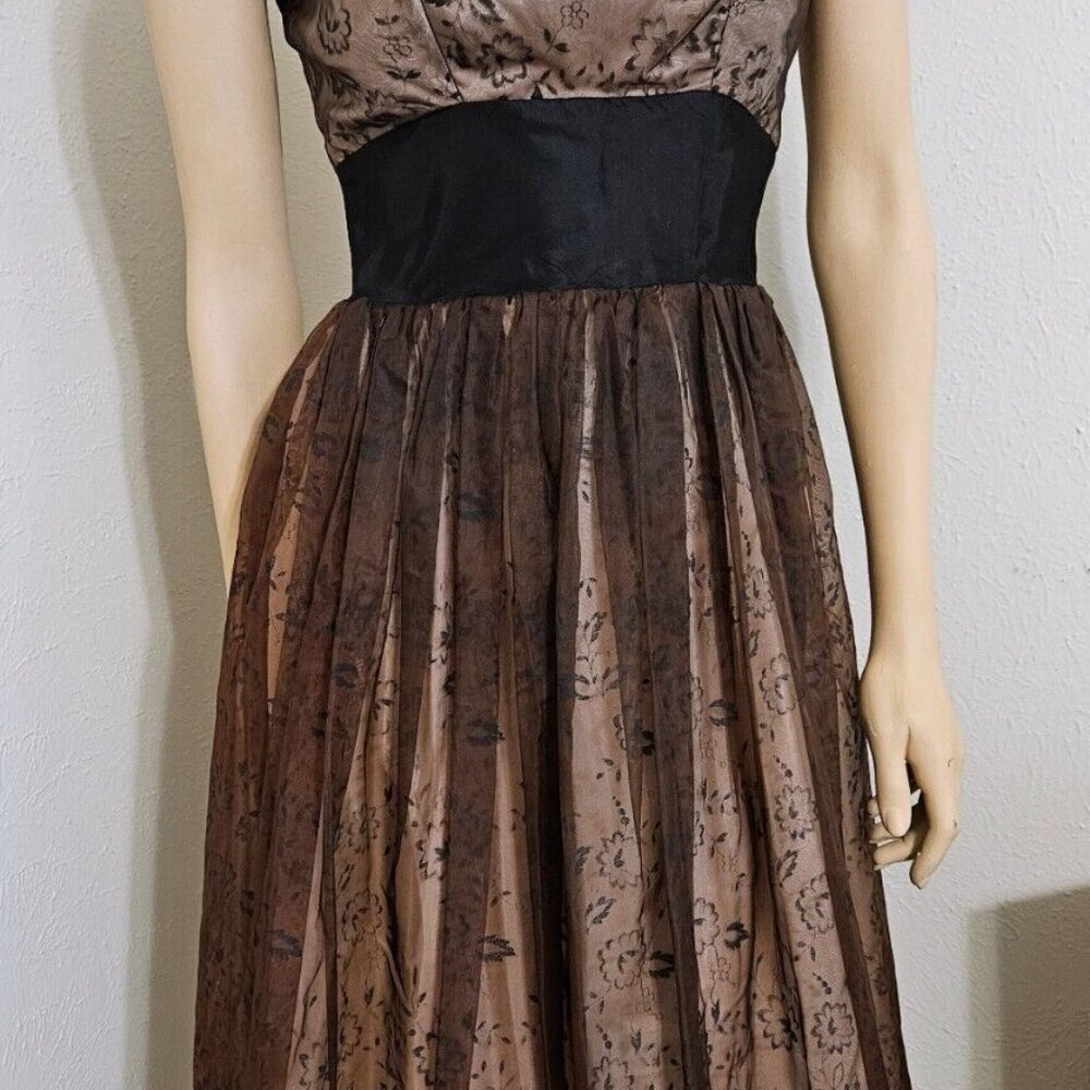 Vintage 1950's black pink lace formal prom dress S 32/26 unique stunning